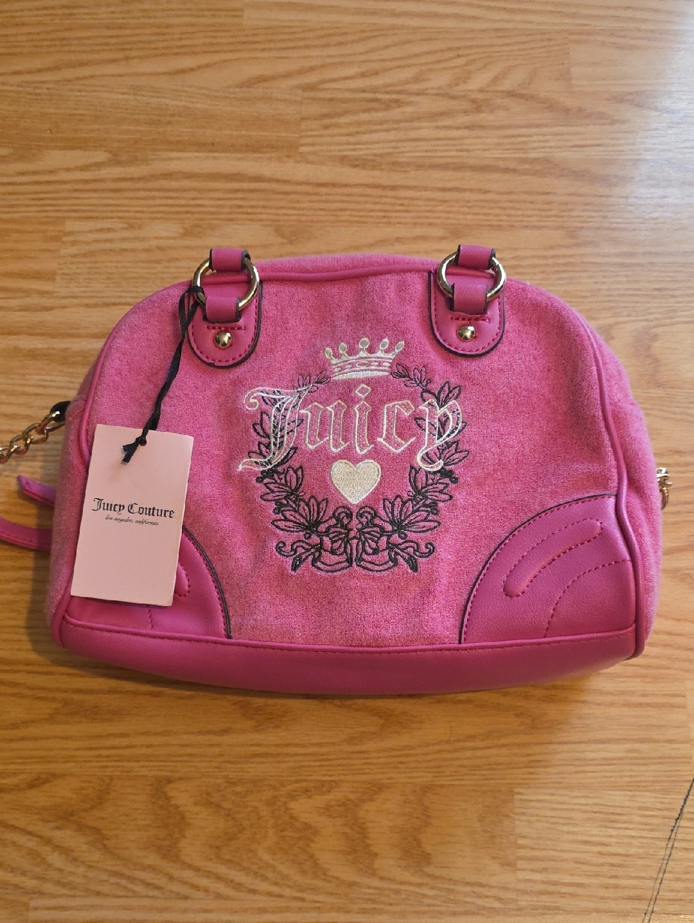 Juicy Couture Pink Embroidered Heritage Bowlers Crossbody Bag